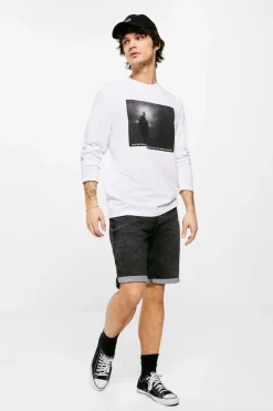 Bermuda Em Knit Denim Preto-Lavado