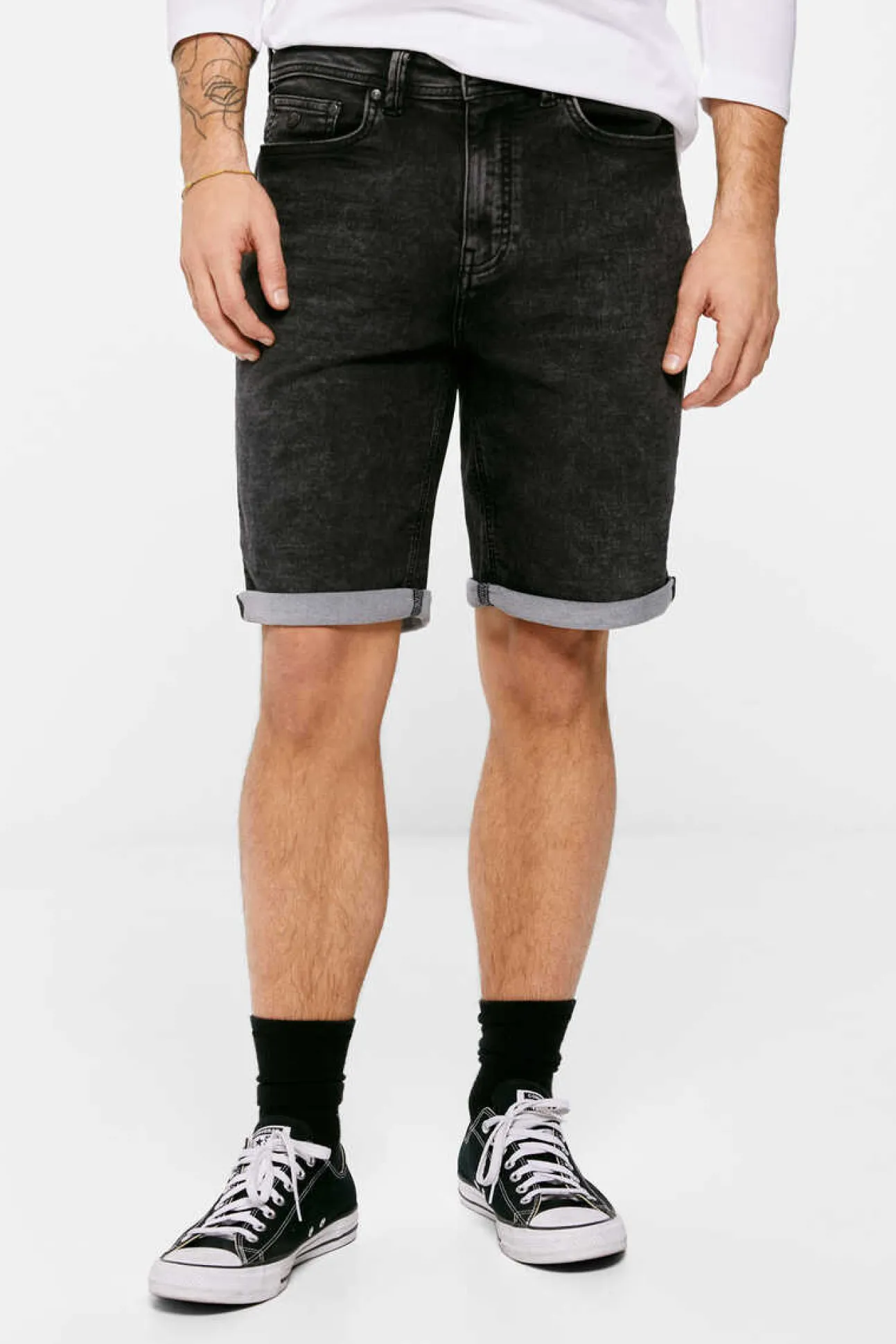 Bermuda Em Knit Denim Preto-Lavado