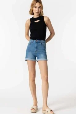 Tiffosi Calcas-Bermuda Mom Fit De Cintura Alta Rasgoes