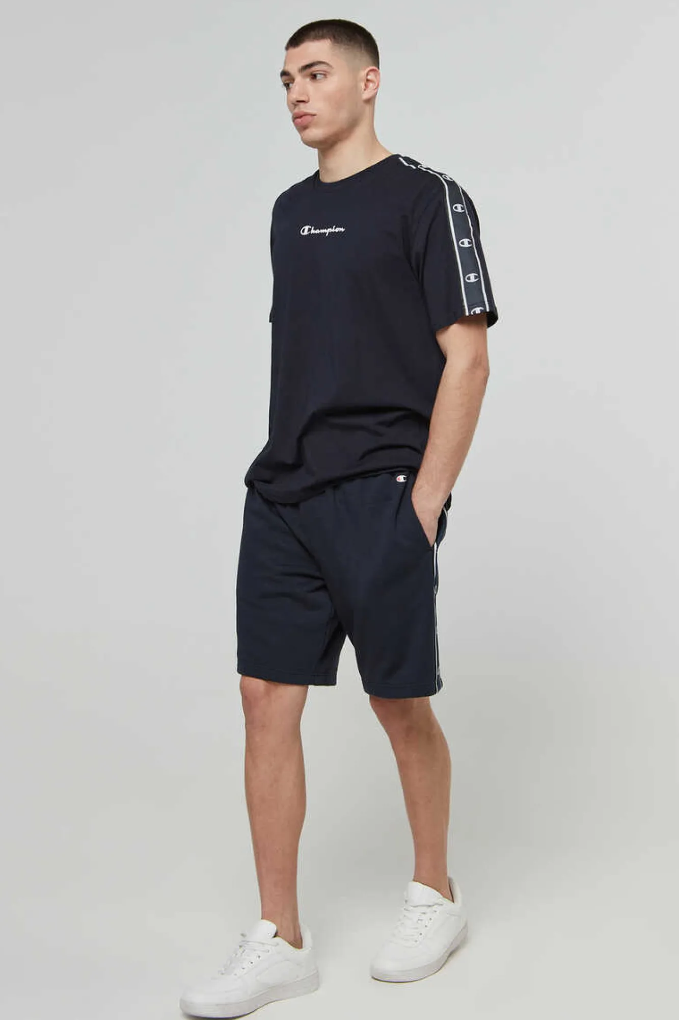 Champion Bermudas De Algodao E Cintura Com Logo Preto Clearance