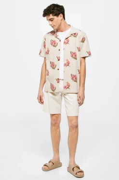 Springfield Bermudas Linho Com Debrum Camel Hot