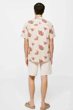 Springfield Bermudas Linho Com Debrum Camel Hot