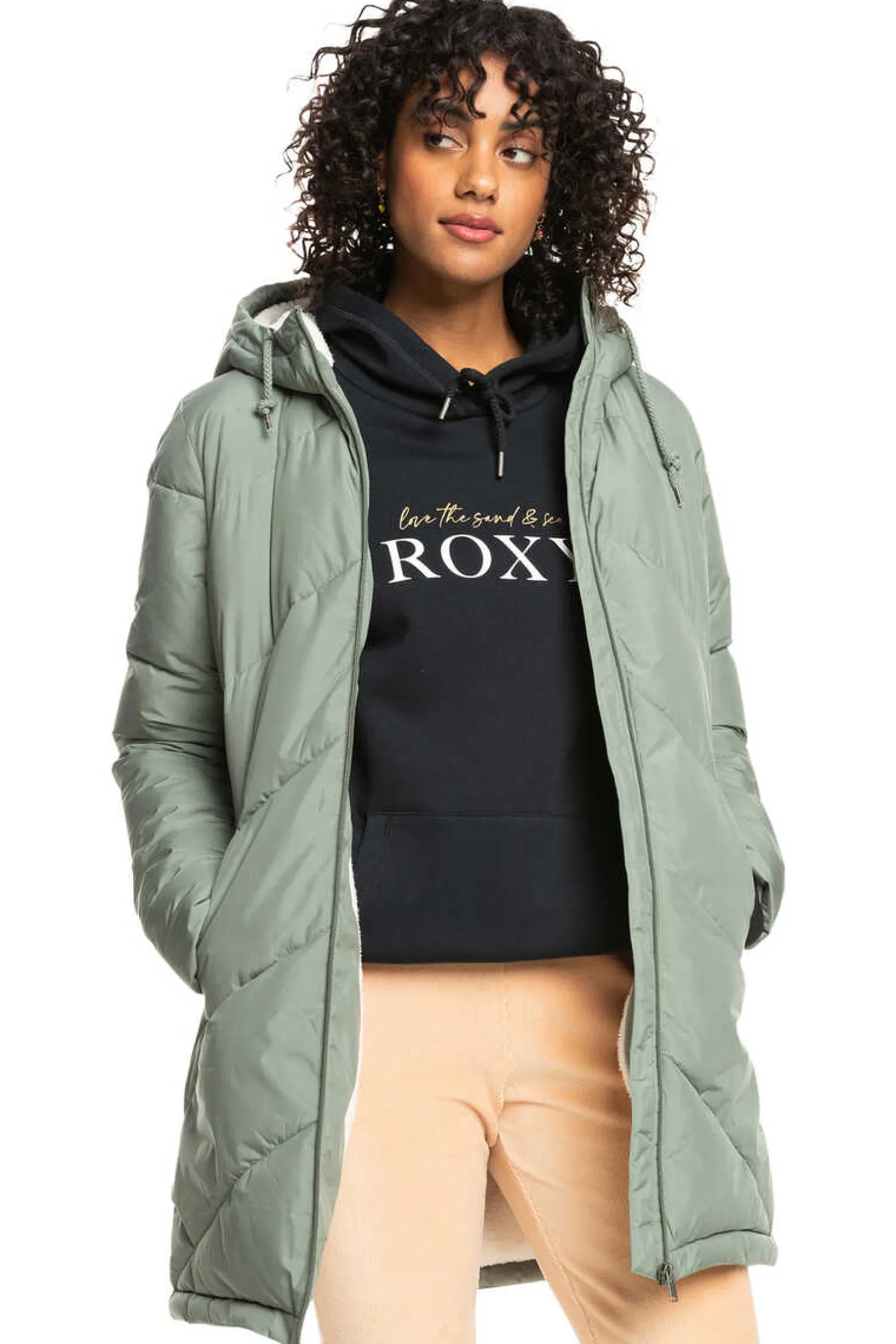 Roxy Sobretudos E Parkas-Better Weather - Casaco Acolchoado Com Capuz E Corte Comprido Para Mulher
