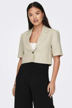 JDY Blusoes E Casacos-Blazer Cropped Manga Curta Com Linho