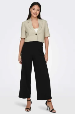 JDY Blusoes E Casacos-Blazer Cropped Manga Curta Com Linho