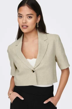 JDY Blusoes E Casacos-Blazer Cropped Manga Curta Com Linho