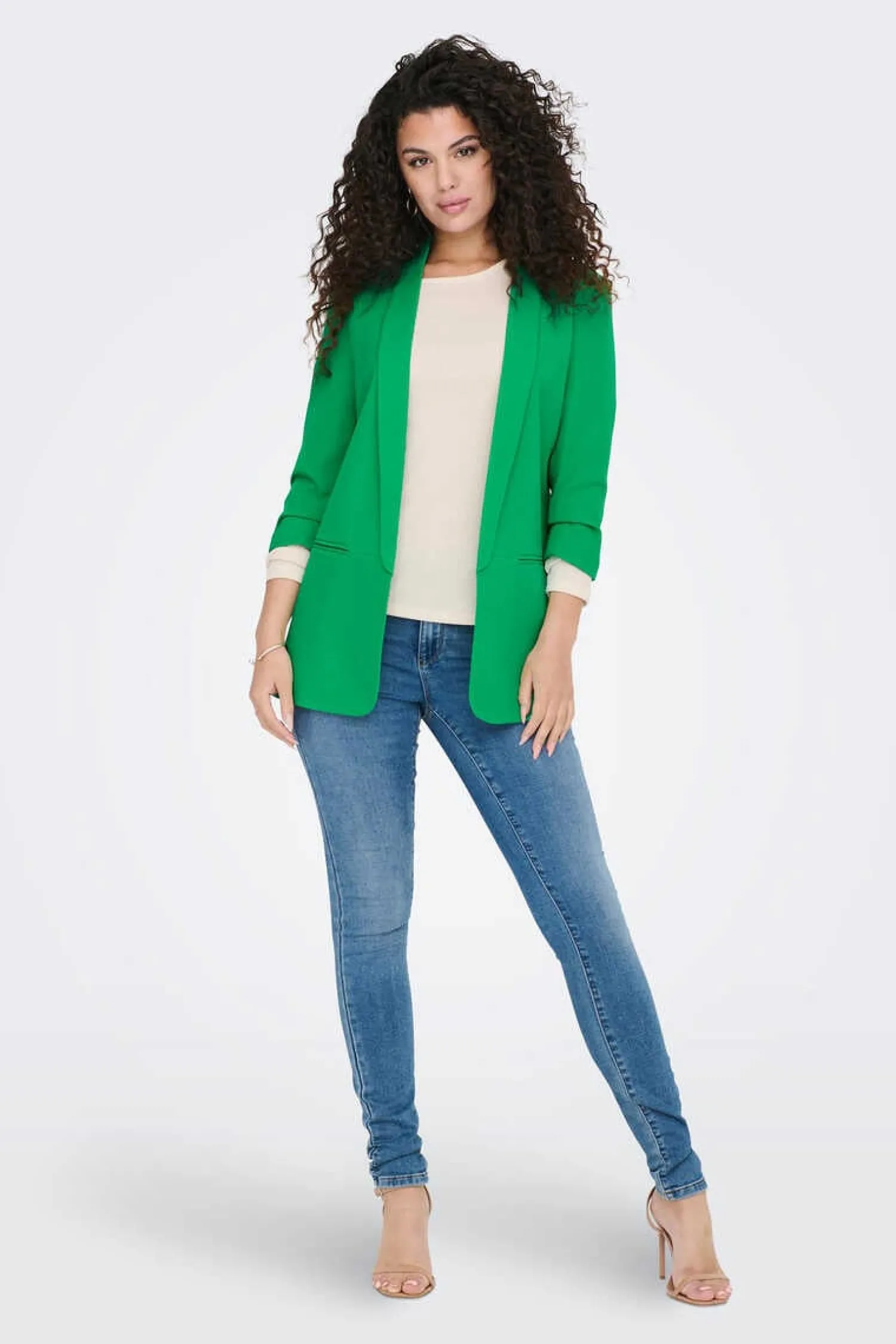 Only Blusoes E Casacos-Blazer De Manga A 3/4 Com Lapelas