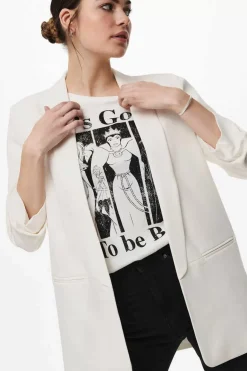 Only Blusoes E Casacos-Blazer De Manga A 3/4 Com Lapelas