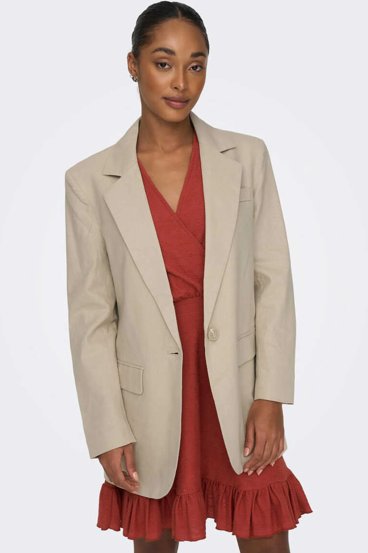 Only Blusoes E Casacos-Blazer Oversized Com Linho