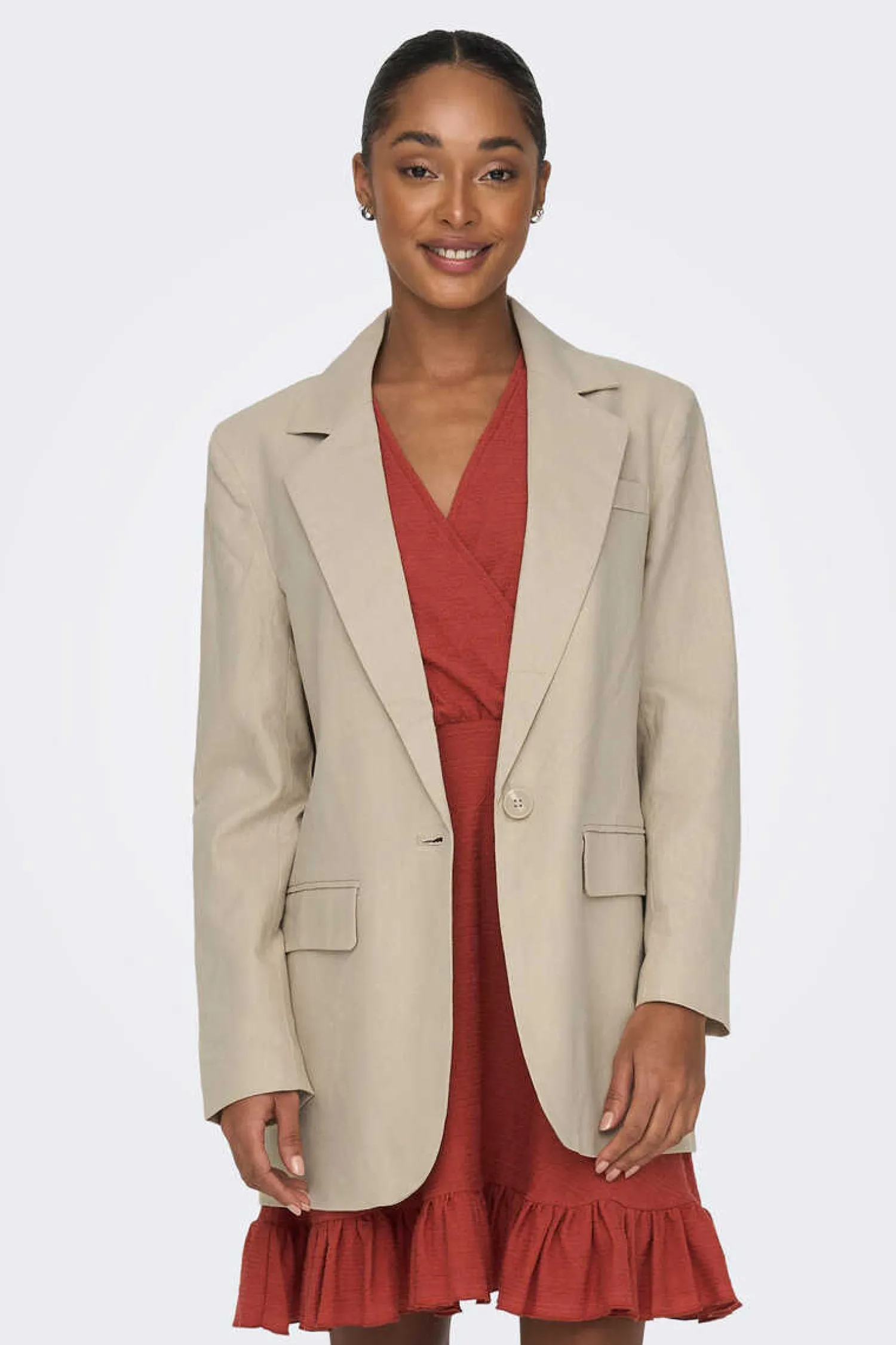 Only Blusoes E Casacos-Blazer Oversized Com Linho