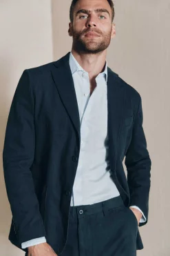 Ooto Blazer Slim Algodao Azul Outlet