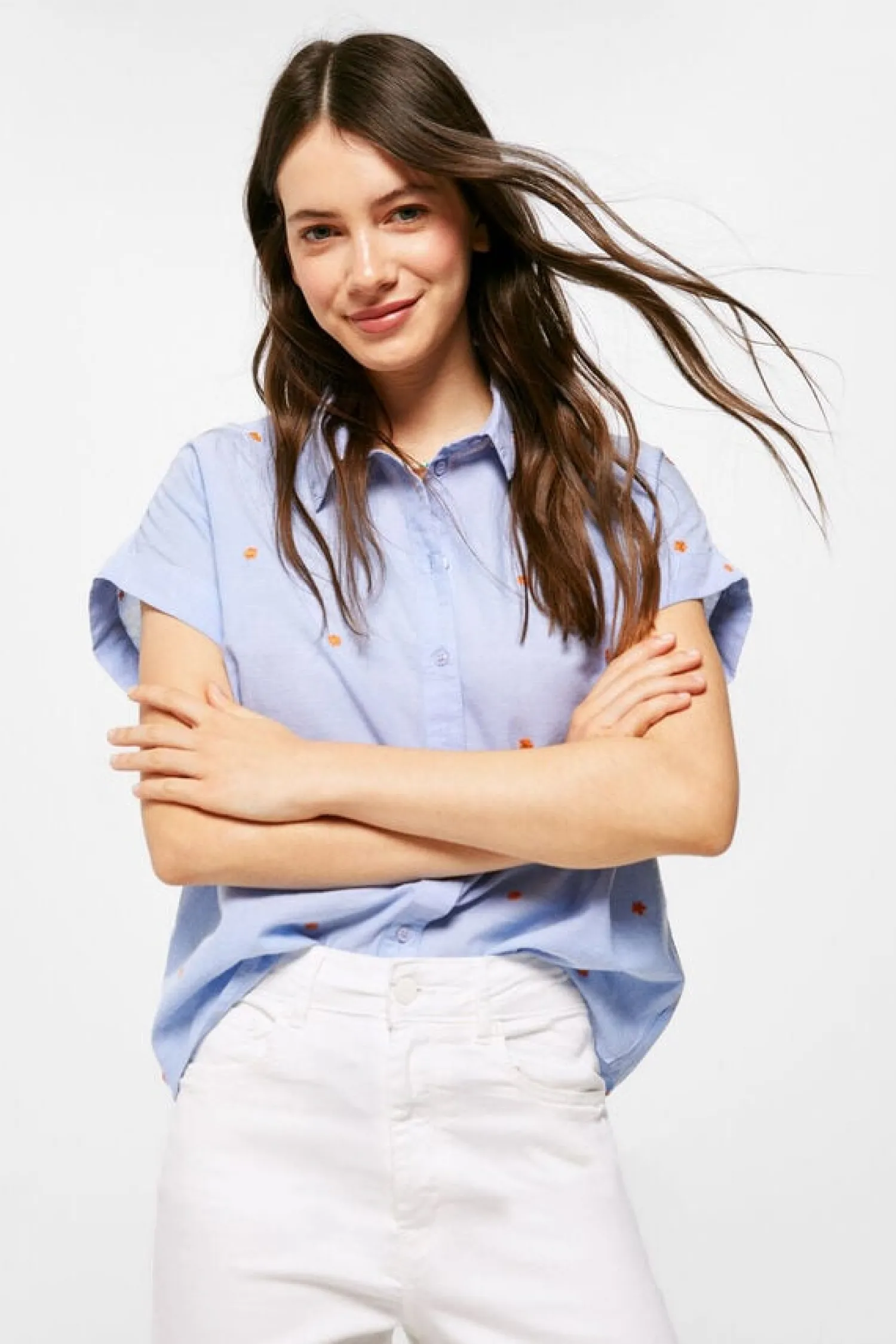 Springfield Camisas E Blusas-Blusa Chambray Bordados Algodao