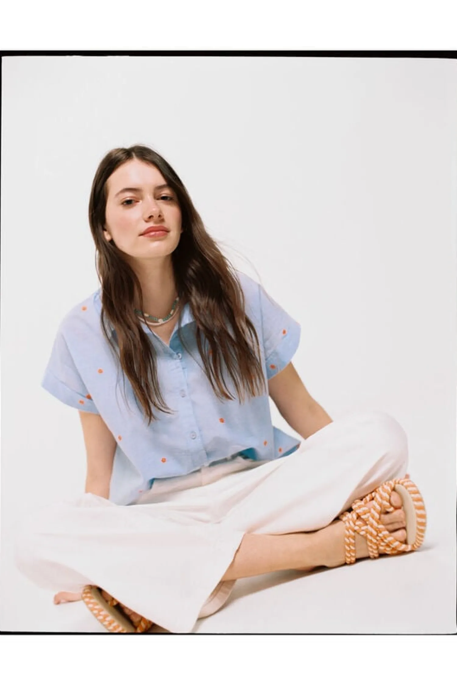 Springfield Camisas E Blusas-Blusa Chambray Bordados Algodao