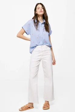 Springfield Camisas E Blusas-Blusa Chambray Bordados Algodao