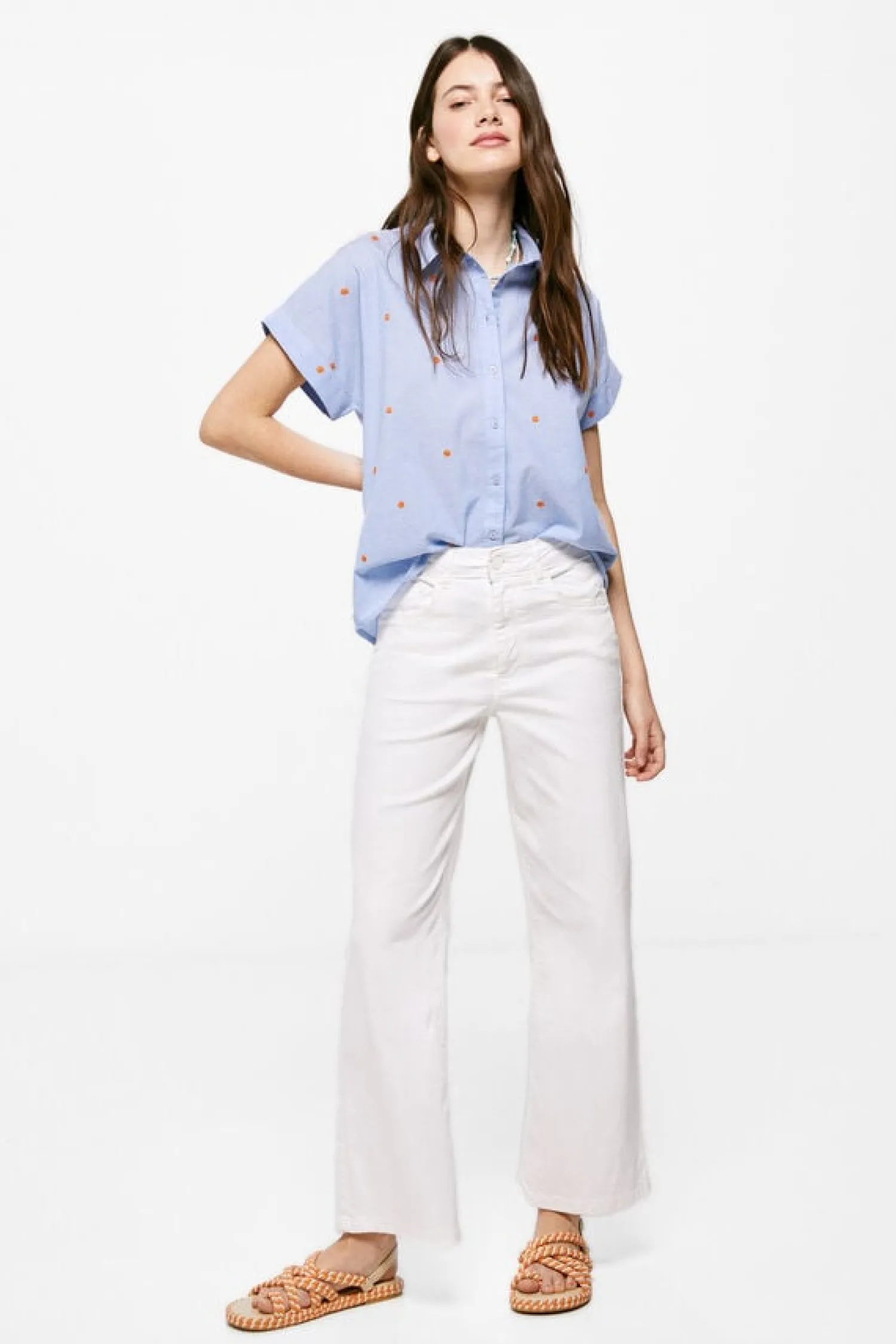 Springfield Camisas E Blusas-Blusa Chambray Bordados Algodao