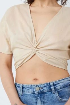 Noisy May Camisas E Blusas-Blusa Crop De Linho