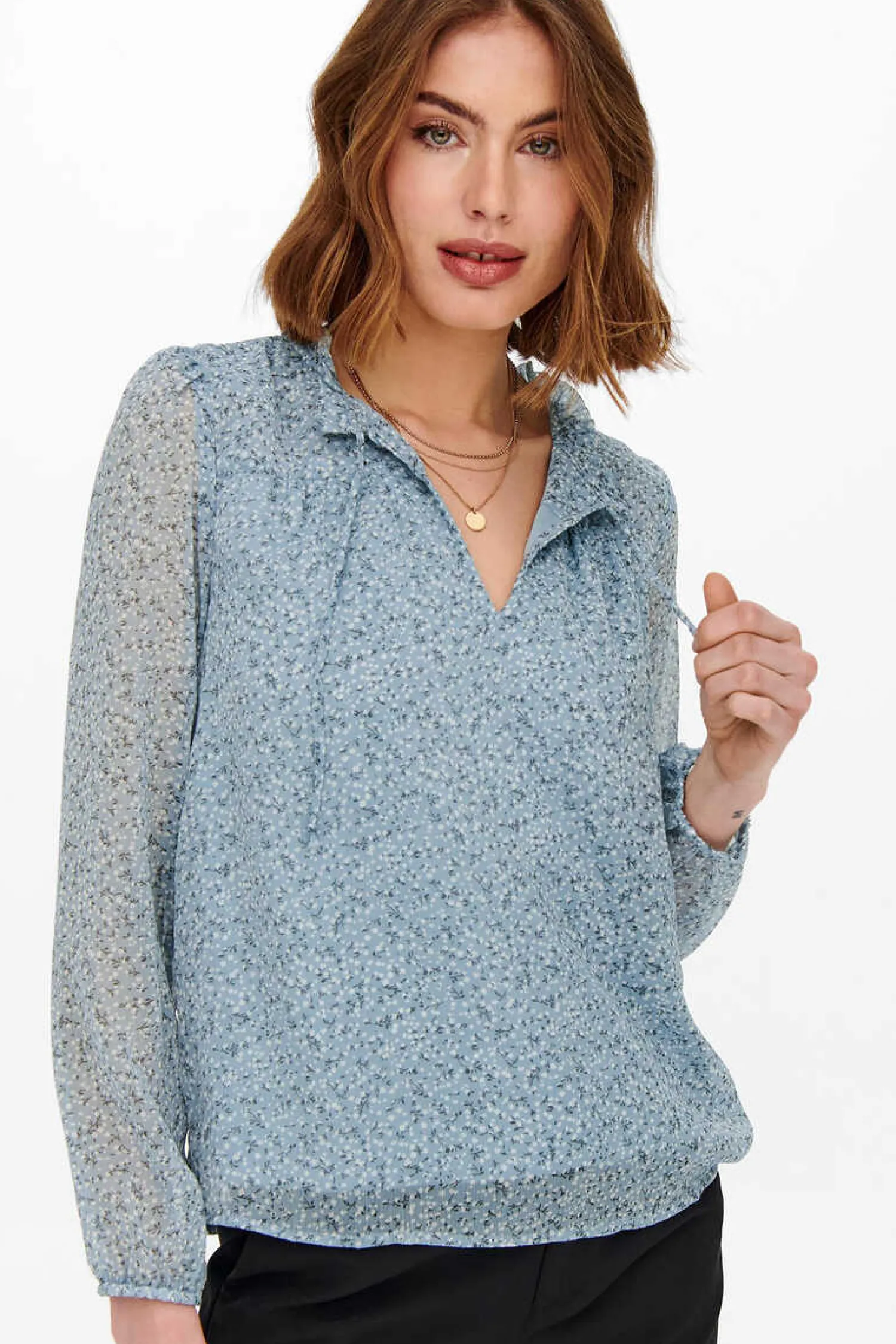 Only Camisas E Blusas-Blusa De Manga Comprida E Gola Perkins