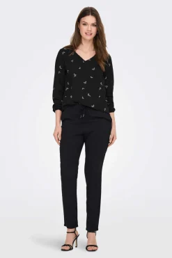 Only Camisas E Blusas-Blusa De Manga Comprida Estampada E Gola Redonda