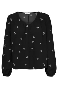 Only Camisas E Blusas-Blusa De Manga Comprida Estampada E Gola Redonda