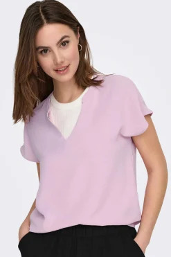 JDY Camisas E Blusas-Blusa De Pescoco Em V Simples Com Mangas Curtas