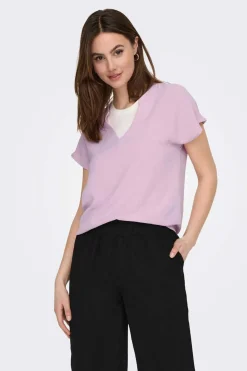 JDY Camisas E Blusas-Blusa De Pescoco Em V Simples Com Mangas Curtas