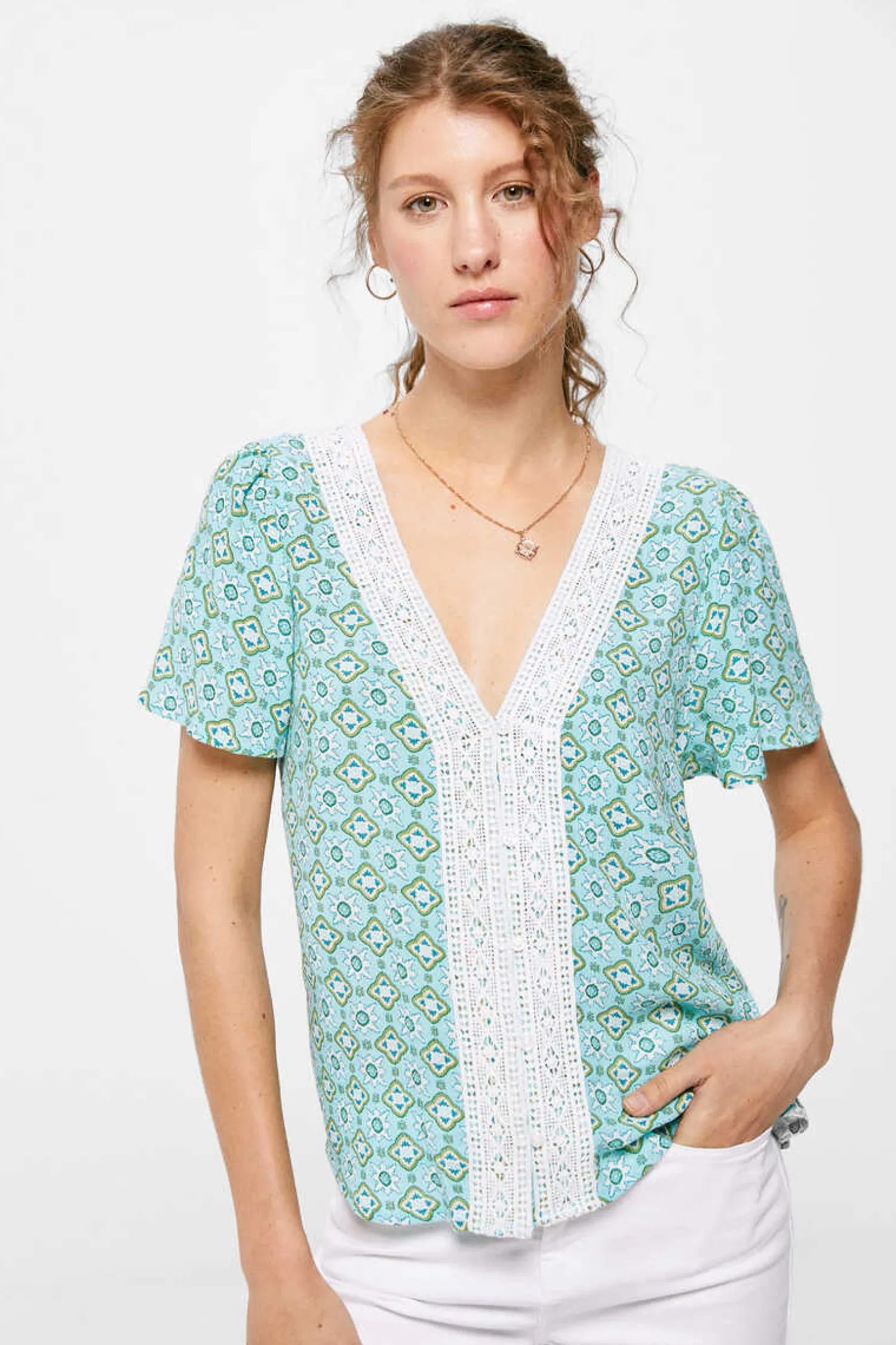 Springfield Camisas E Blusas-Blusa Decote Crochet