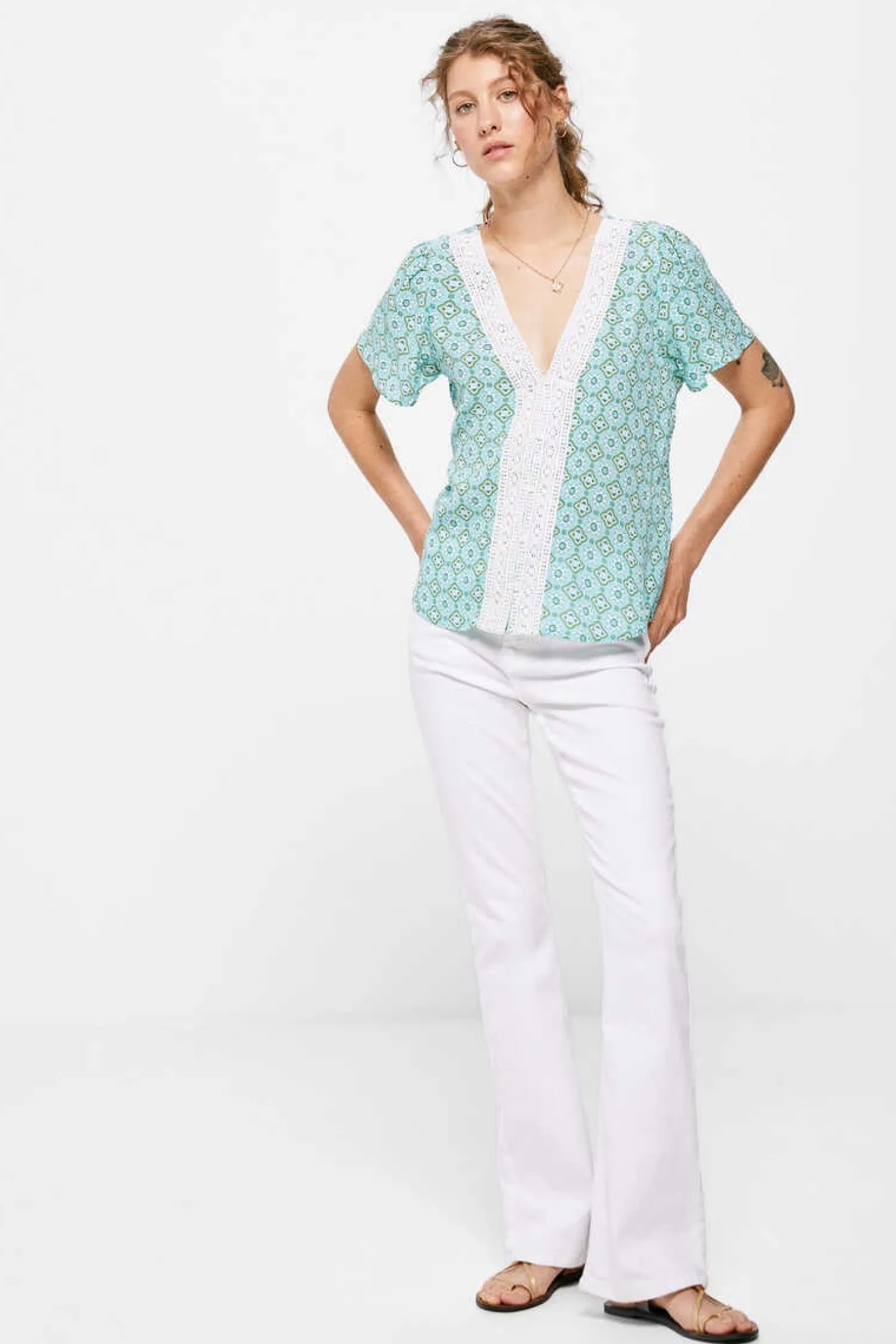 Springfield Camisas E Blusas-Blusa Decote Crochet
