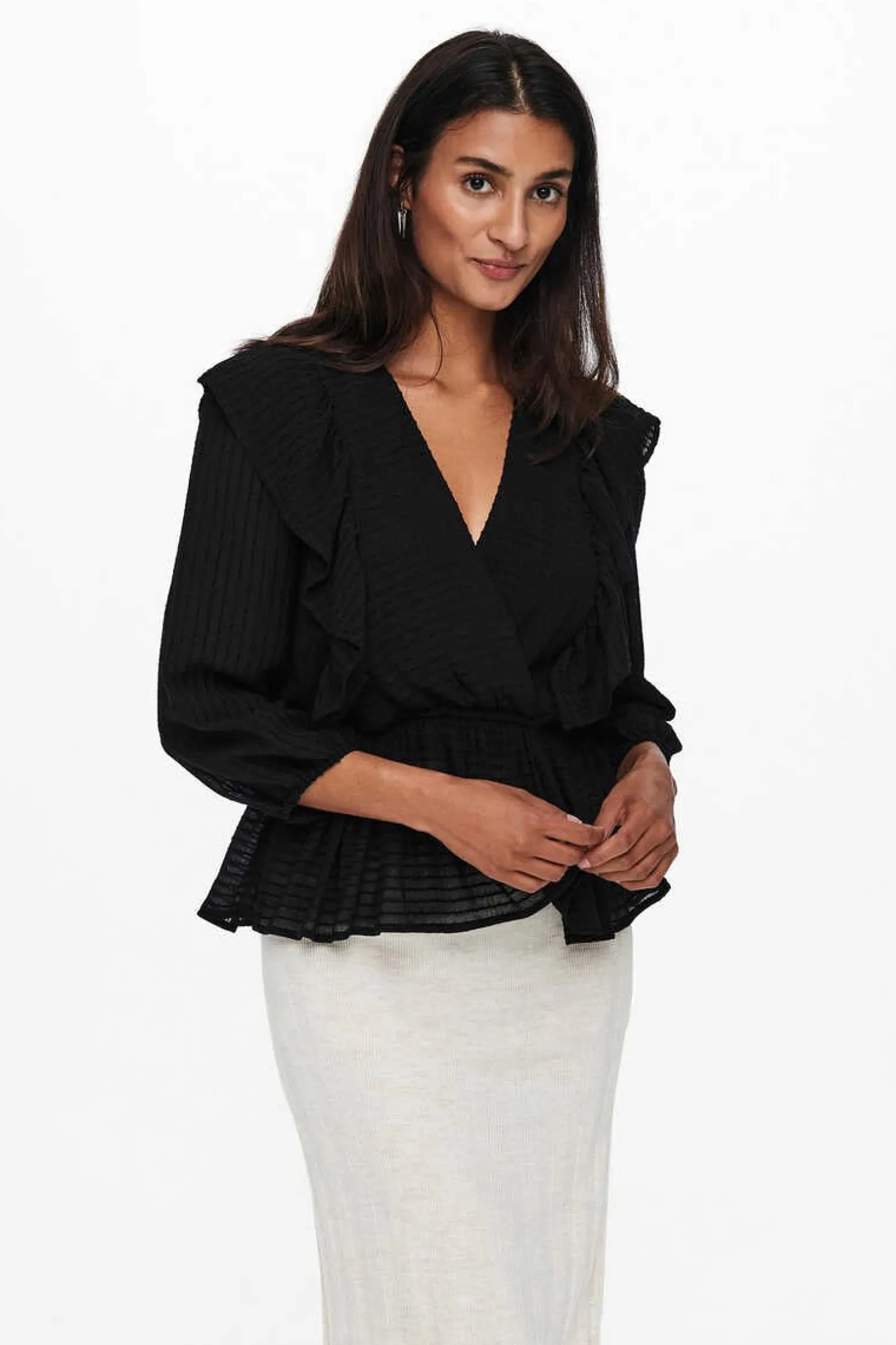 Only Camisas E Blusas-Blusa Decote Em Bico Manga 3/4