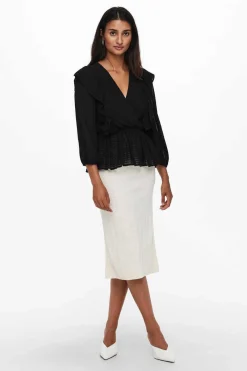 Only Camisas E Blusas-Blusa Decote Em Bico Manga 3/4