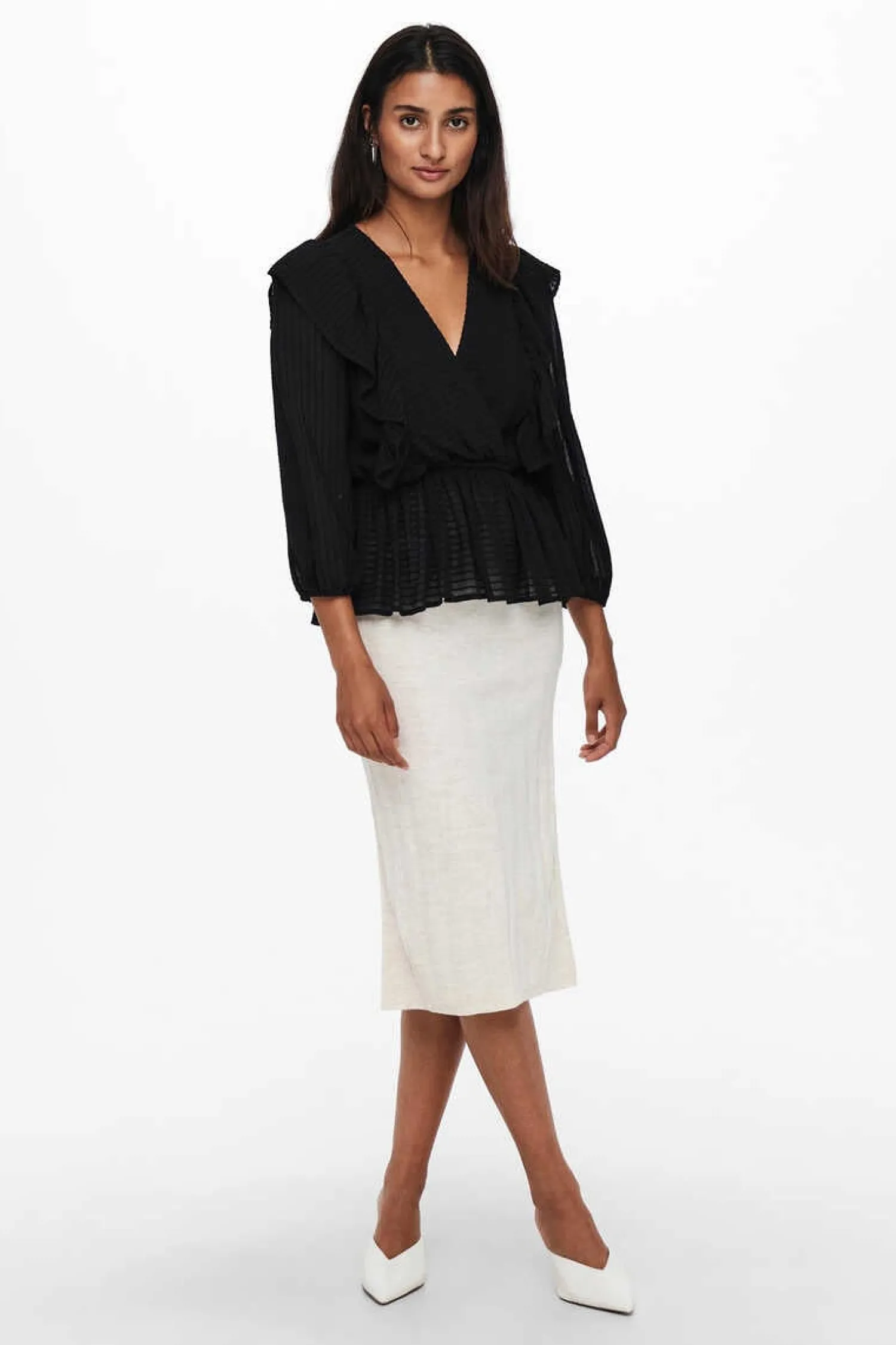 Only Camisas E Blusas-Blusa Decote Em Bico Manga 3/4