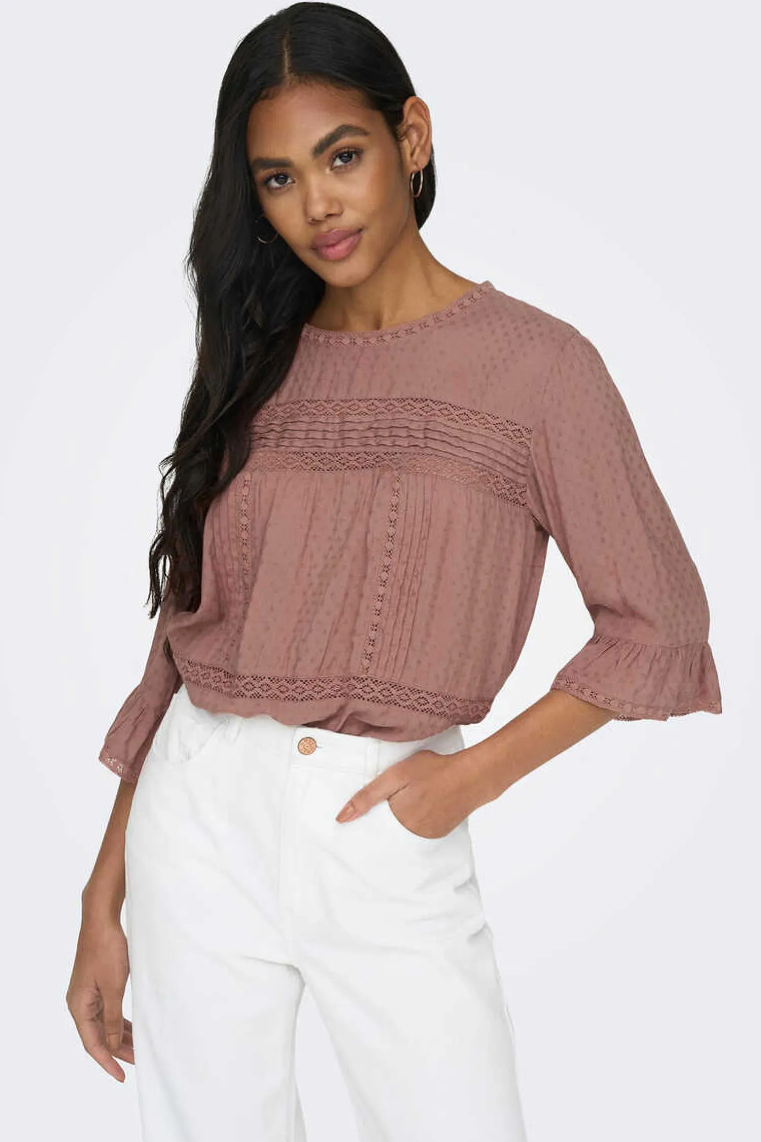 Only Camisas E Blusas-Blusa Manga 3/4 Gola Redonda