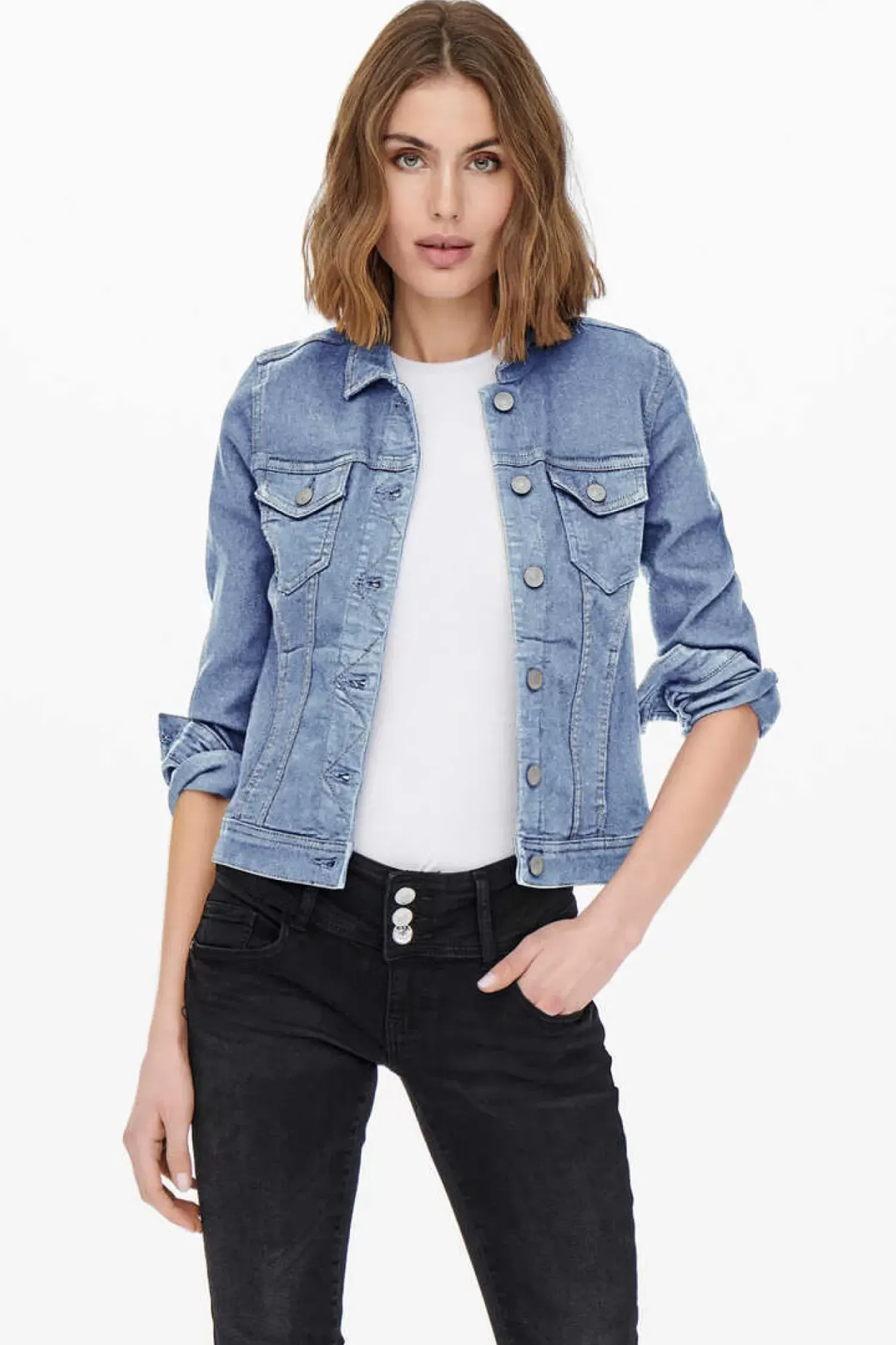 Only Blusoes E Casacos-Blusao De Ganga Bolsos