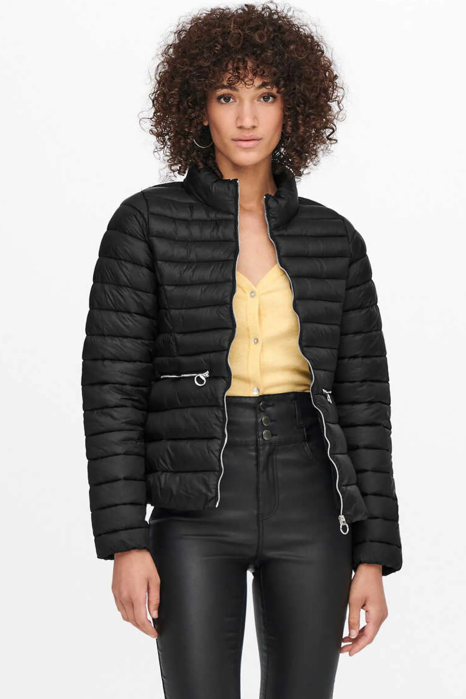 Only Blusoes E Casacos-Blusao De Plumas Acolchoado De Manga Comprida