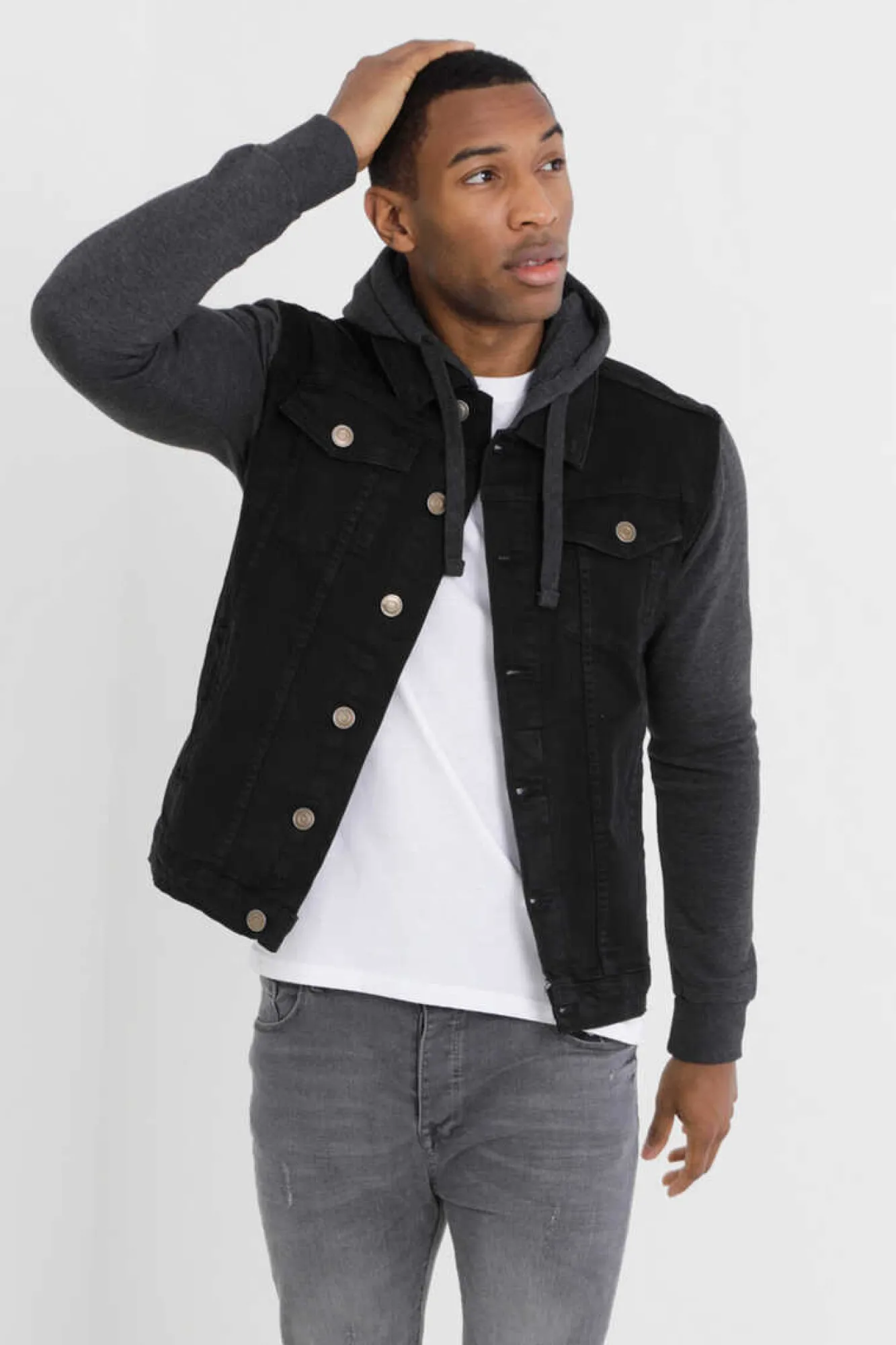 Brave Soul Blusao Denim Combinado Capuz Preto Sale