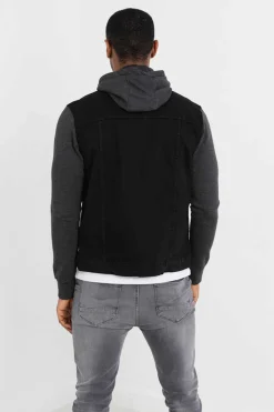 Brave Soul Blusao Denim Combinado Capuz Preto Sale