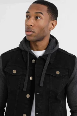 Brave Soul Blusao Denim Combinado Capuz Preto Sale