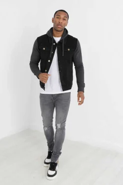 Brave Soul Blusao Denim Combinado Capuz Preto Sale