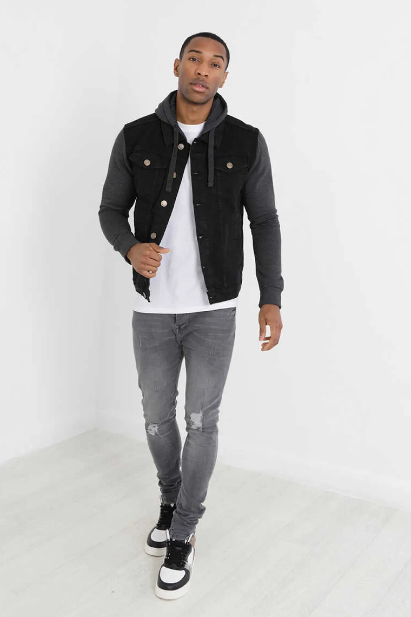 Brave Soul Blusao Denim Combinado Capuz Preto Sale