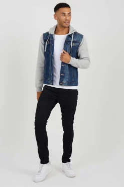 Brave Soul Blusao Denim Combinado Capuz Azulado Outlet