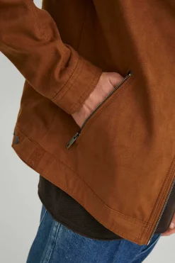 Jack & Jones Blusao Motard Efeito Couro Castanho Sale