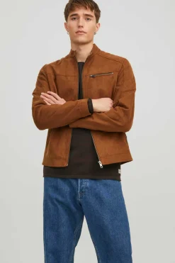 Jack & Jones Blusao Motard Efeito Couro Castanho Sale