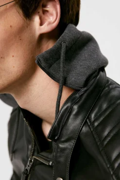 Springfield Blusao Motard Efeito Pele Capuz Preto Hot