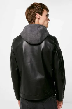 Springfield Blusao Motard Efeito Pele Capuz Preto Hot