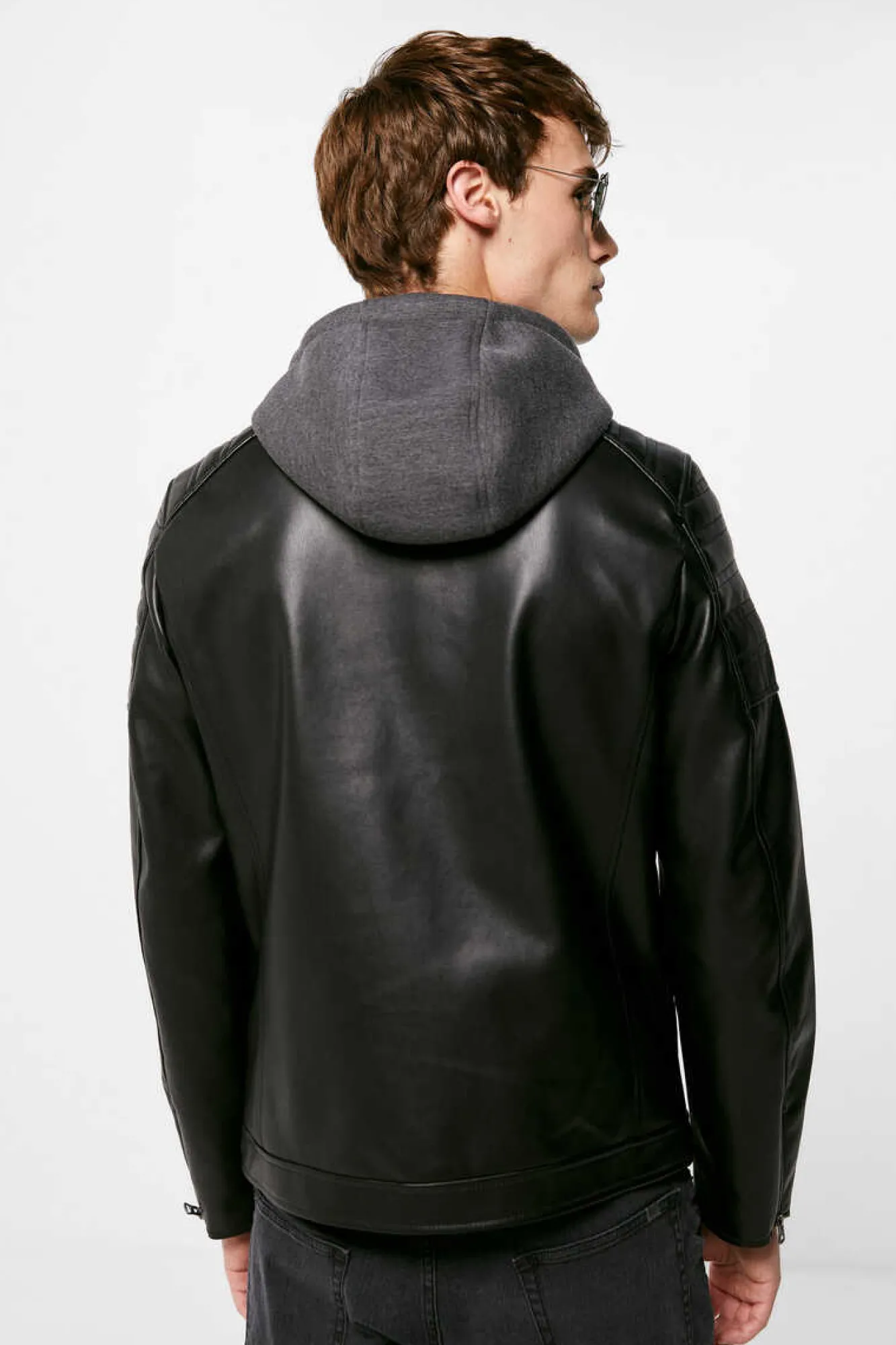 Springfield Blusao Motard Efeito Pele Capuz Preto Hot