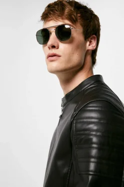 Springfield Blusao Motard Efeito Pele Capuz Preto Hot