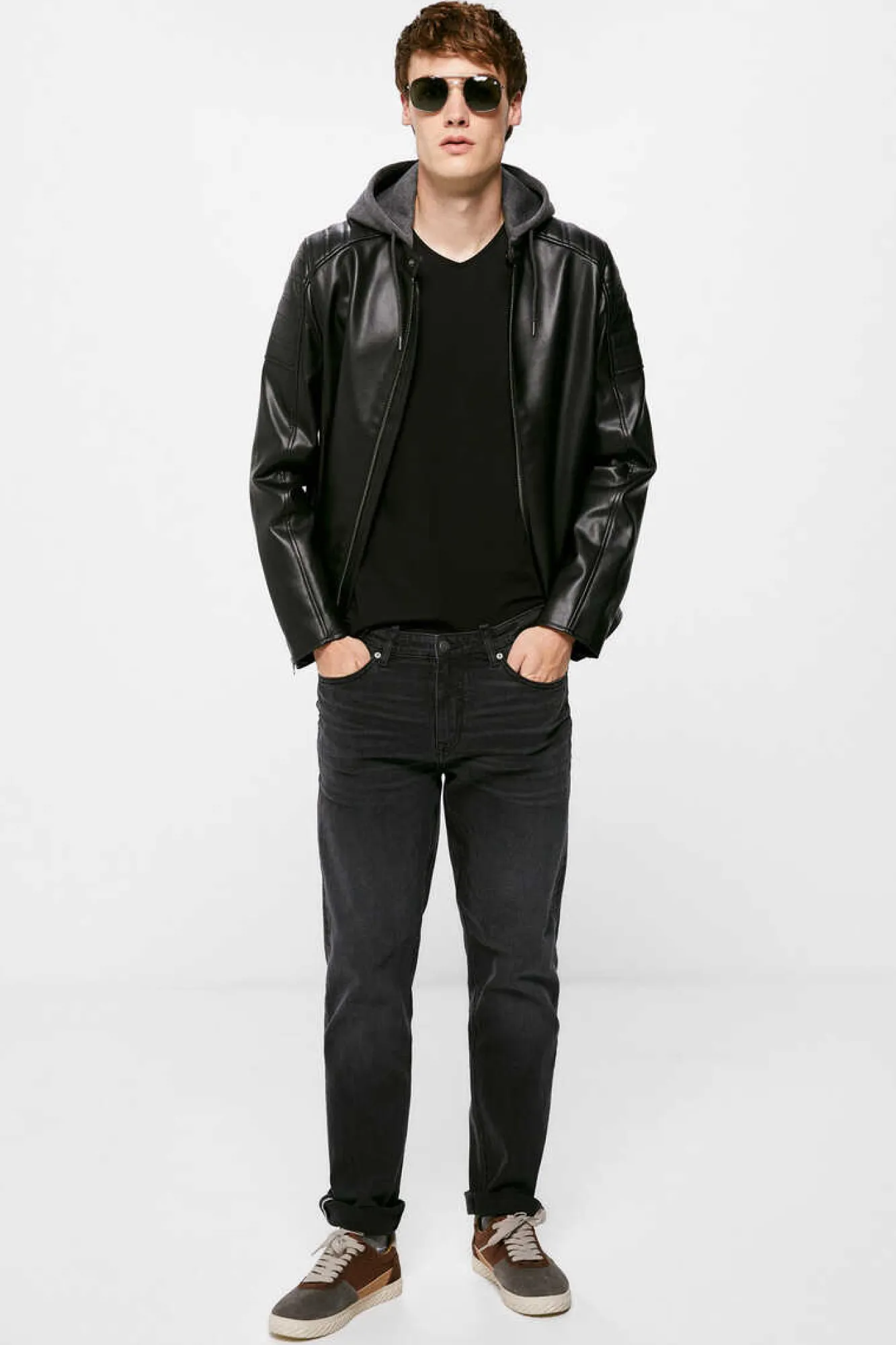 Springfield Blusao Motard Efeito Pele Capuz Preto Hot