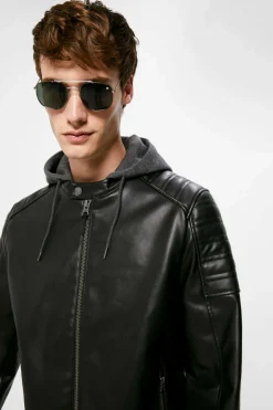 Springfield Blusao Motard Efeito Pele Capuz Preto Hot