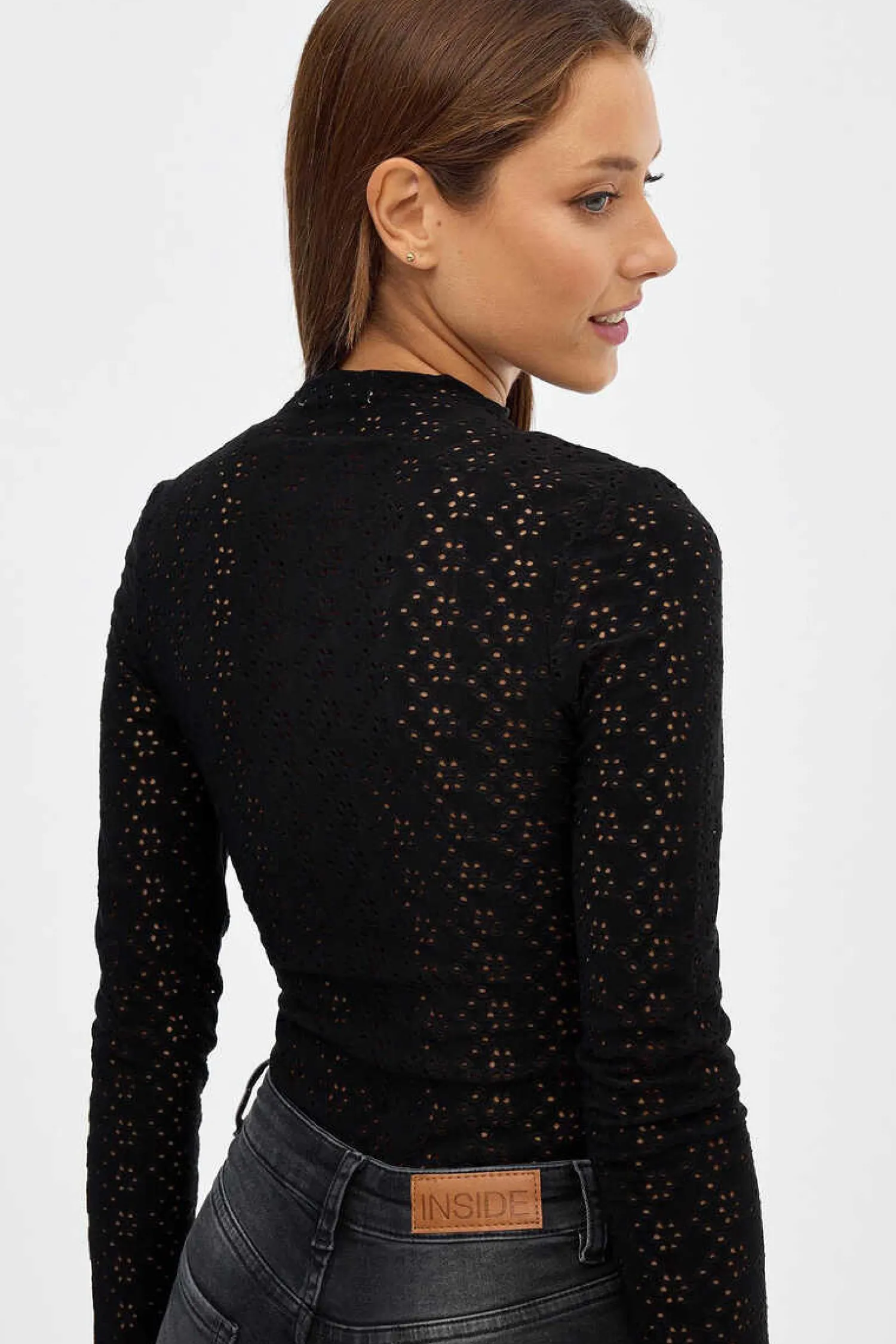 Inside Maio-Body Manga Comprida Tecido Rendilhado