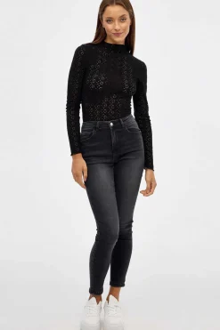 Inside Maio-Body Manga Comprida Tecido Rendilhado