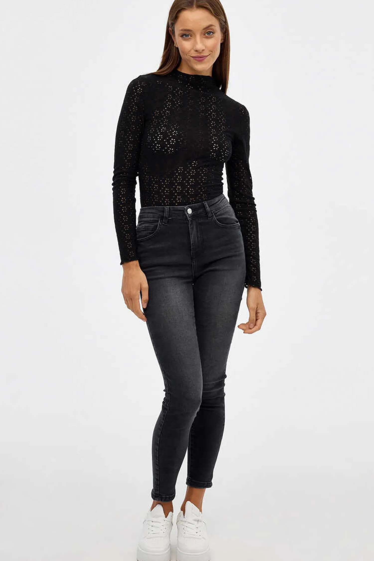 Inside Maio-Body Manga Comprida Tecido Rendilhado